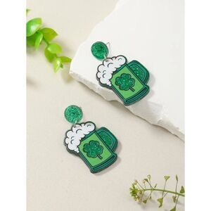 St. Patricks Day Shamrock Beer Cup Drop Earrings